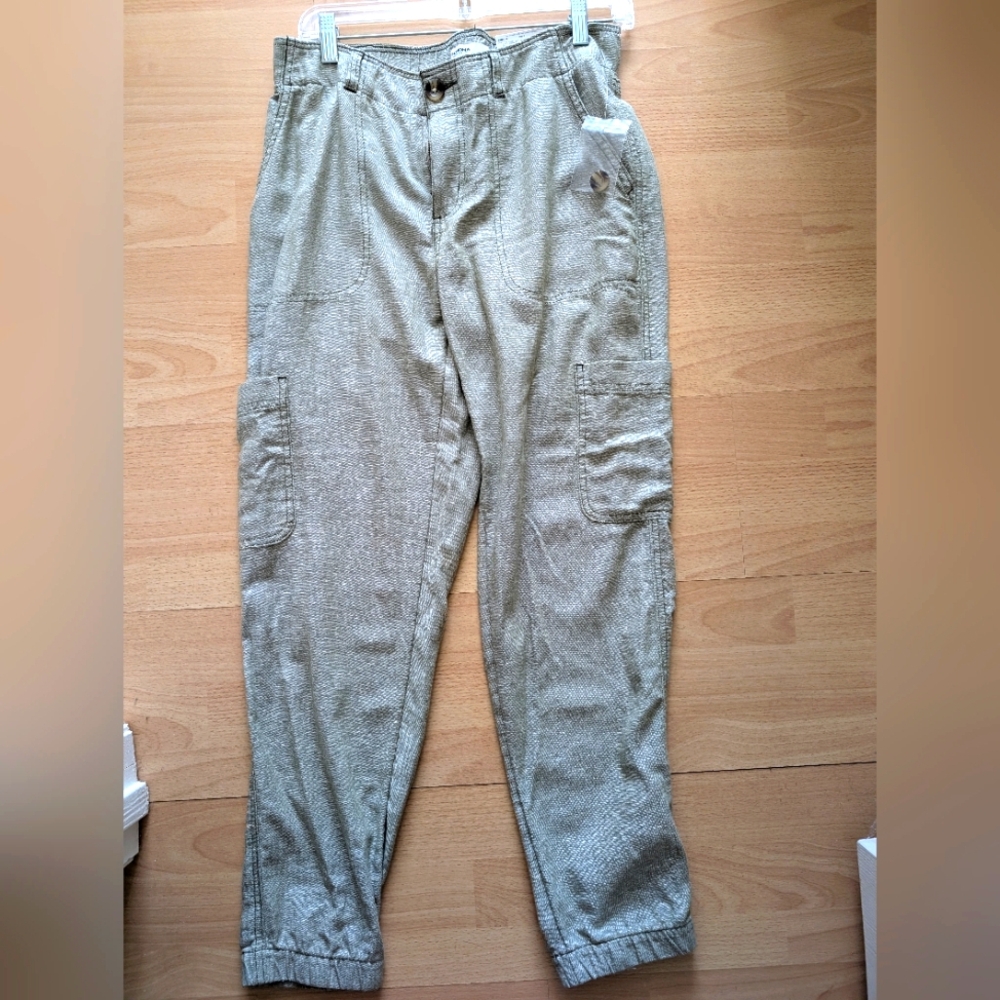 Women's light olive Cargo Pants - Linen